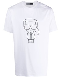 T-shirt à col rond imprimé blanc et noir Karl Lagerfeld