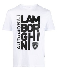 T-shirt à col rond imprimé blanc et noir Lamborghini