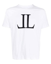 T-shirt à col rond imprimé blanc et noir Leandro Lopes