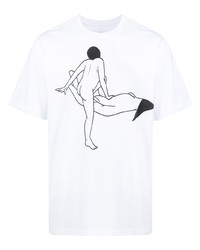 T-shirt à col rond imprimé blanc et noir Lemaire