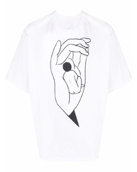 T-shirt à col rond imprimé blanc et noir Lemaire