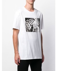 T-shirt à col rond imprimé blanc et noir Roberto Cavalli