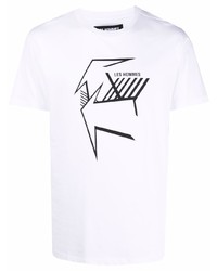 T-shirt à col rond imprimé blanc et noir Les Hommes