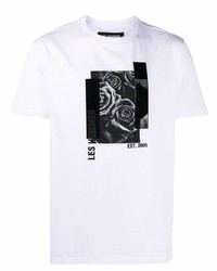 T-shirt à col rond imprimé blanc et noir Les Hommes