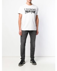 T-shirt à col rond imprimé blanc et noir Philipp Plein