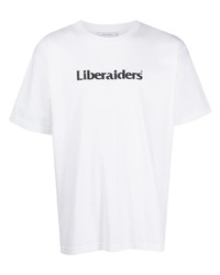 T-shirt à col rond imprimé blanc et noir Liberaiders
