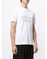 T-shirt à col rond imprimé blanc et noir Emporio Armani