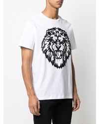 T-shirt à col rond imprimé blanc et noir Billionaire