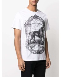 T-shirt à col rond imprimé blanc et noir Billionaire