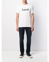 T-shirt à col rond imprimé blanc et noir Paura