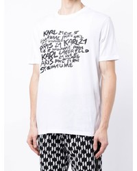 T-shirt à col rond imprimé blanc et noir Karl Lagerfeld