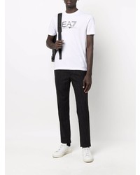 T-shirt à col rond imprimé blanc et noir Ea7 Emporio Armani