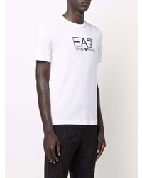 T-shirt à col rond imprimé blanc et noir Ea7 Emporio Armani