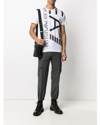 T-shirt à col rond imprimé blanc et noir Ea7 Emporio Armani