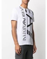 T-shirt à col rond imprimé blanc et noir Ea7 Emporio Armani