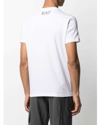 T-shirt à col rond imprimé blanc et noir Ea7 Emporio Armani