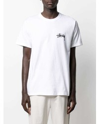 T-shirt à col rond imprimé blanc et noir Stussy