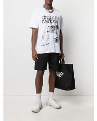 T-shirt à col rond imprimé blanc et noir Stussy