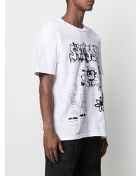 T-shirt à col rond imprimé blanc et noir Stussy