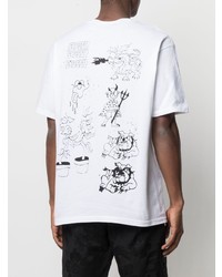 T-shirt à col rond imprimé blanc et noir Stussy