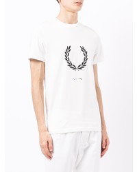 T-shirt à col rond imprimé blanc et noir Fred Perry