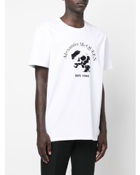 T-shirt à col rond imprimé blanc et noir Alexander McQueen