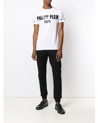 T-shirt à col rond imprimé blanc et noir Philipp Plein