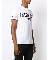 T-shirt à col rond imprimé blanc et noir Philipp Plein