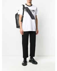 T-shirt à col rond imprimé blanc et noir Helmut Lang