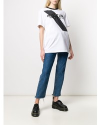 T-shirt à col rond imprimé blanc et noir Helmut Lang