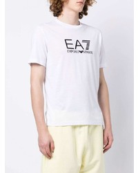 T-shirt à col rond imprimé blanc et noir Ea7 Emporio Armani