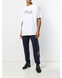 T-shirt à col rond imprimé blanc et noir Fila