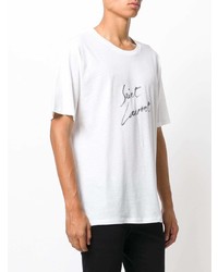 T-shirt à col rond imprimé blanc et noir Saint Laurent