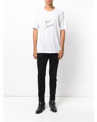 T-shirt à col rond imprimé blanc et noir Saint Laurent