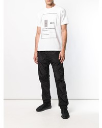 T-shirt à col rond imprimé blanc et noir Stone Island