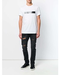 T-shirt à col rond imprimé blanc et noir Philipp Plein