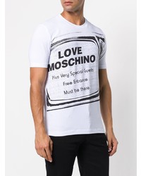 T-shirt à col rond imprimé blanc et noir Love Moschino