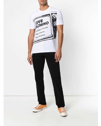 T-shirt à col rond imprimé blanc et noir Love Moschino