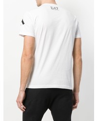 T-shirt à col rond imprimé blanc et noir Ea7 Emporio Armani