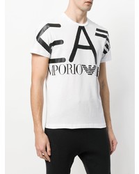 T-shirt à col rond imprimé blanc et noir Ea7 Emporio Armani