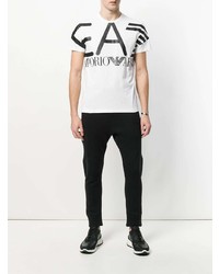 T-shirt à col rond imprimé blanc et noir Ea7 Emporio Armani