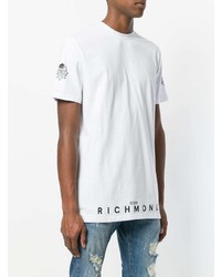 T-shirt à col rond imprimé blanc et noir John Richmond