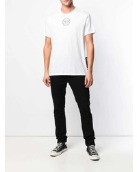 T-shirt à col rond imprimé blanc et noir Philipp Plein