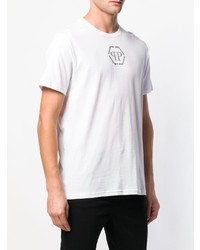 T-shirt à col rond imprimé blanc et noir Philipp Plein