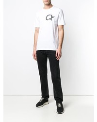 T-shirt à col rond imprimé blanc et noir Calvin Klein Jeans