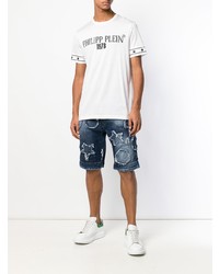 T-shirt à col rond imprimé blanc et noir Philipp Plein