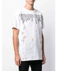 T-shirt à col rond imprimé blanc et noir Philipp Plein