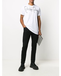 T-shirt à col rond imprimé blanc et noir Philipp Plein