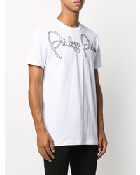 T-shirt à col rond imprimé blanc et noir Philipp Plein