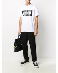 T-shirt à col rond imprimé blanc et noir MSGM